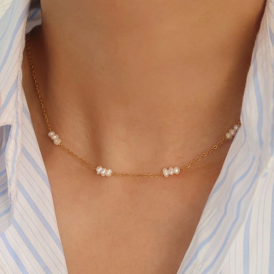 Collier Marguerite Perles d'Eau Douce — Acier Or 18K