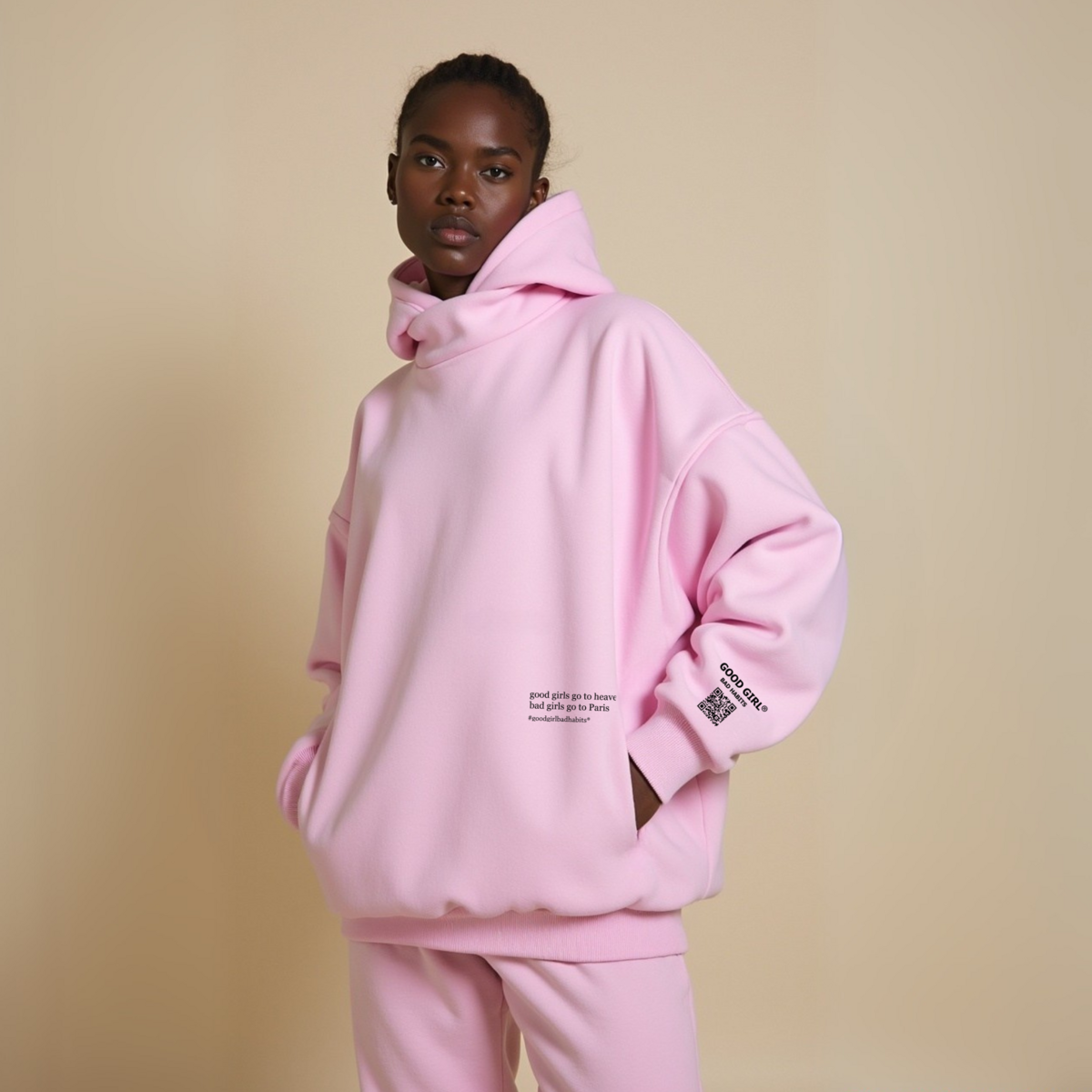 Hoodie Bad Girls va à Paris Rose coton bio éthique - H&S SELECT