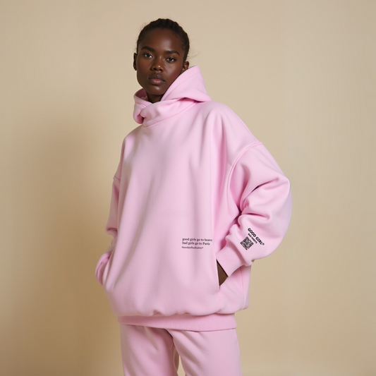 Hoodie Bad Girls va à Paris Rose coton bio éthique - H&S SELECT