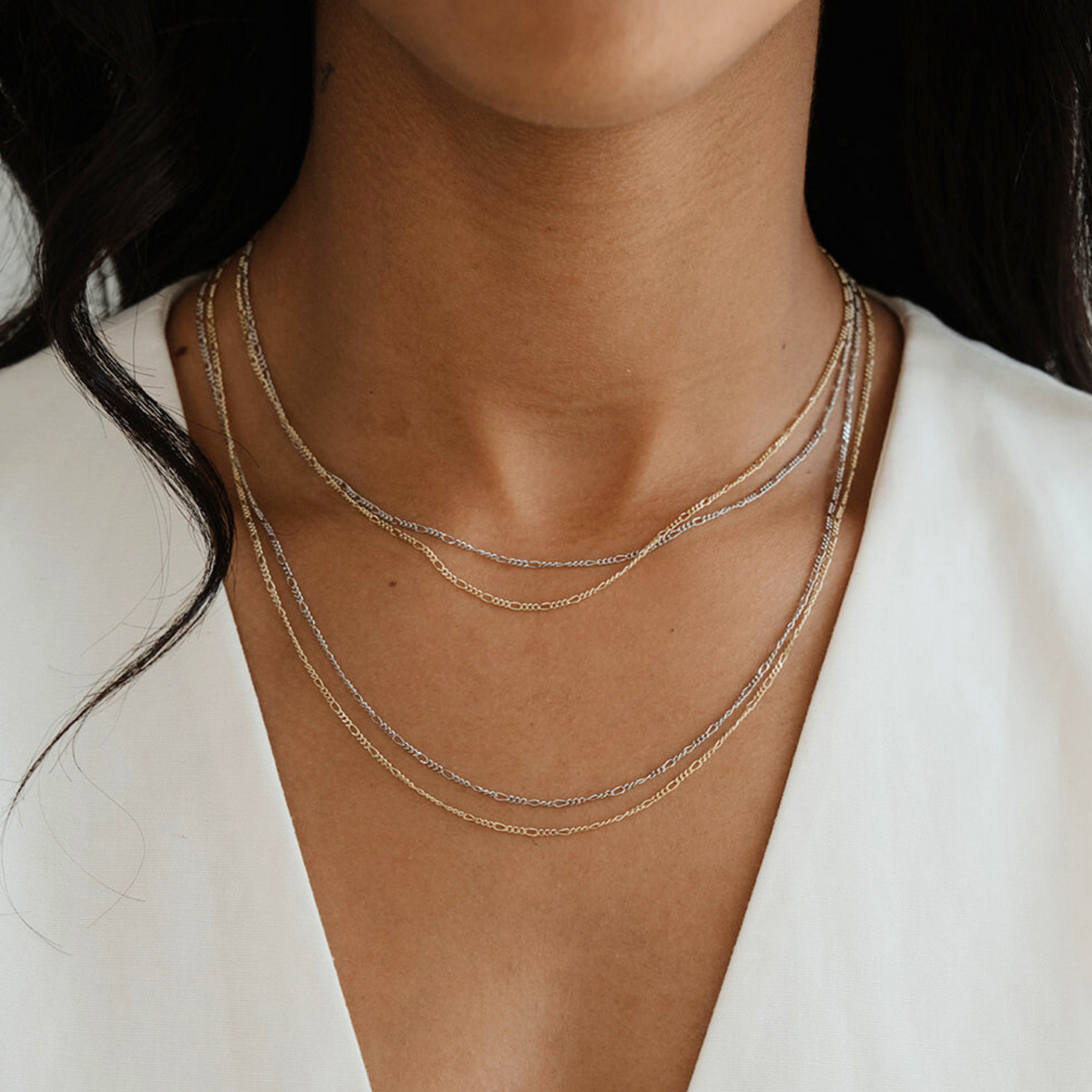 Collier Long Figaro Rétro Chic — Argent 925 Plaqué Or 18K