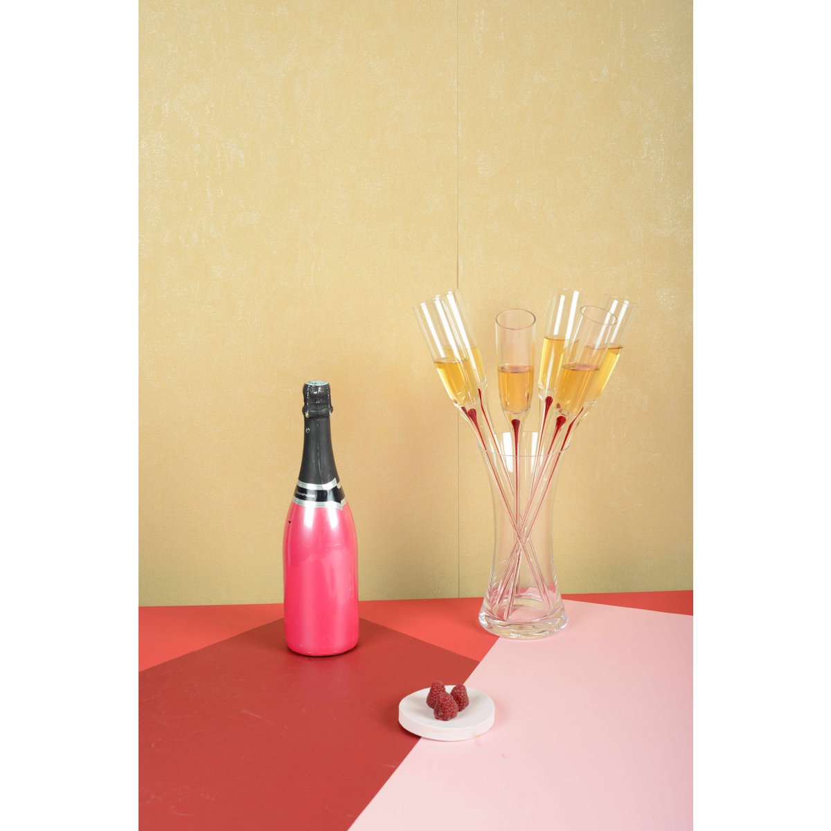 Flûtes à Champagne Pied Rouge avec Support | Lot de 6 | AULICA