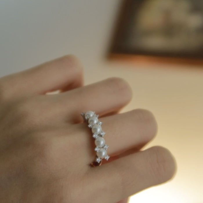 Bague Couronne Perles d'Eau Douce — Argent 925 Plaqué Or 18K