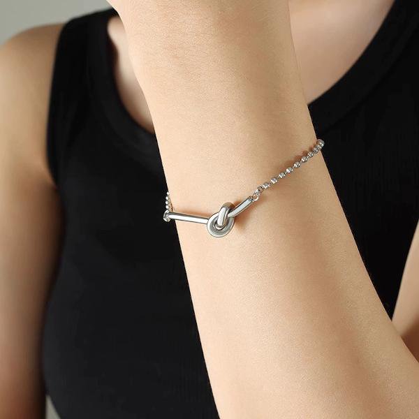 Bracelet Nœud Chaîne Billes — Argent 925