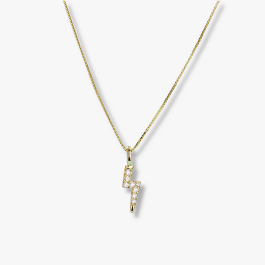 Collier Flash Pendentif Éclair Zircone — Argent 925 Or 18K