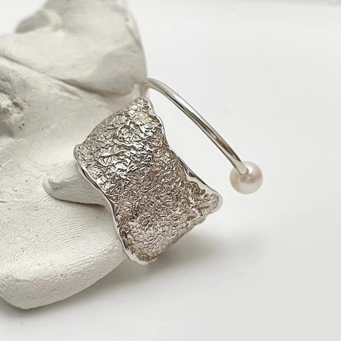 Bague Perle Texturée Réglable — Argent Sterling LanLivia