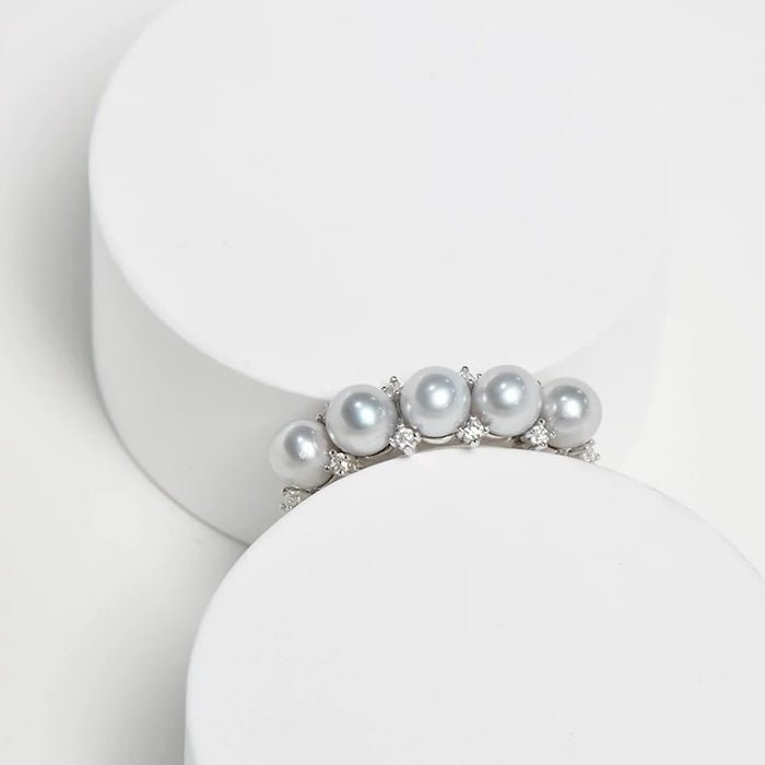 Bague Couronne Perles d'Eau Douce — Argent 925 Plaqué Or 18K