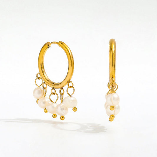 Créoles Desna Perles d'Eau Douce Suspendues — Or 18K