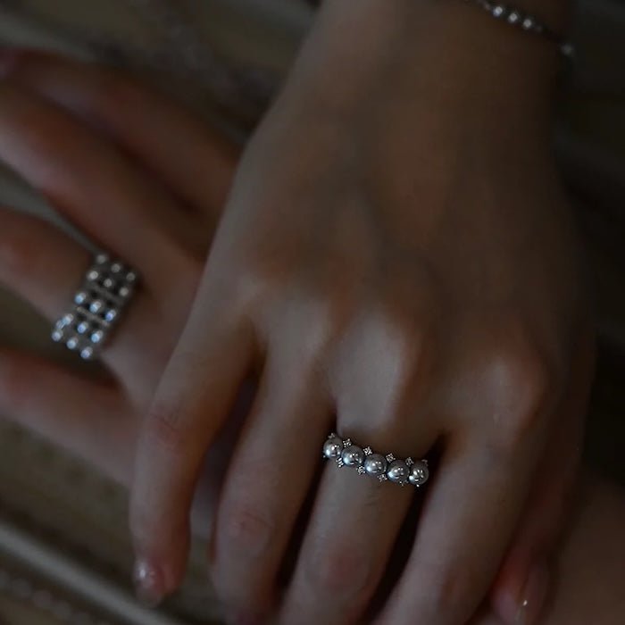 Bague Couronne Perles d'Eau Douce — Argent 925 Plaqué Or 18K