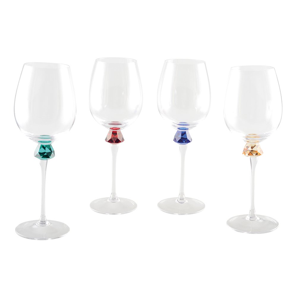 Verres à Vin Pied Diamant Multicolore | Lot de 4 | AULICA