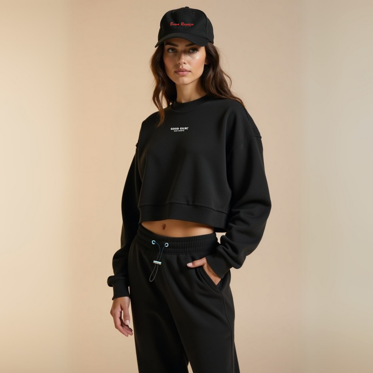 Sweat Col Rond Cropped Gris Chiné "Good Enough" — GOOD GIRL BAD HABITS