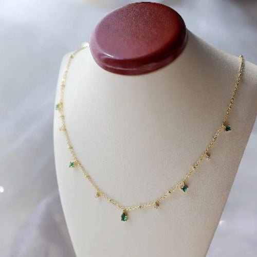 Collier Pierres Émeraude Vintage — Argent 925 Plaqué Or 18K