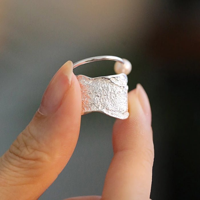 Bague Perle Texturée Réglable — Argent Sterling LanLivia
