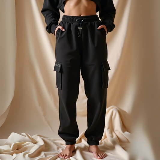 Jogging Cargo Noir "Mental Health" Coton Bio — GOOD GIRL BAD HABITS