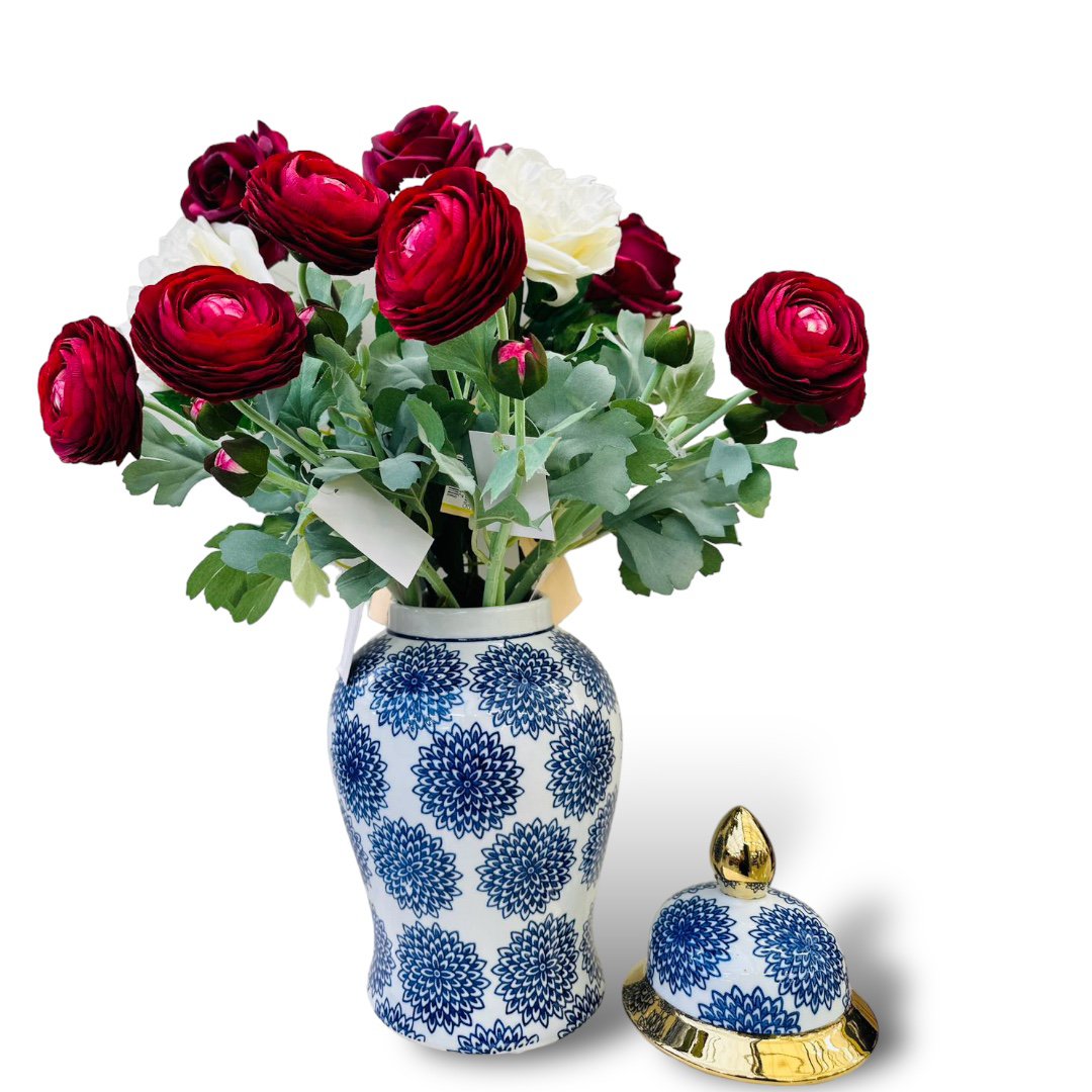 Vase Ginger Jar Dahlia Bleu & Blanc – Porcelaine H38cm – vue 8 | QMF Trading – H&S SELECT