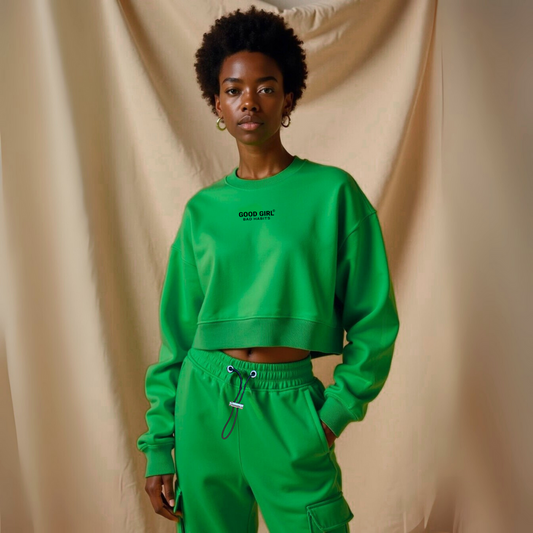 Sweat Col Rond Cropped Vert "Good Enough" Coton Bio — GOOD GIRL BAD HABITS