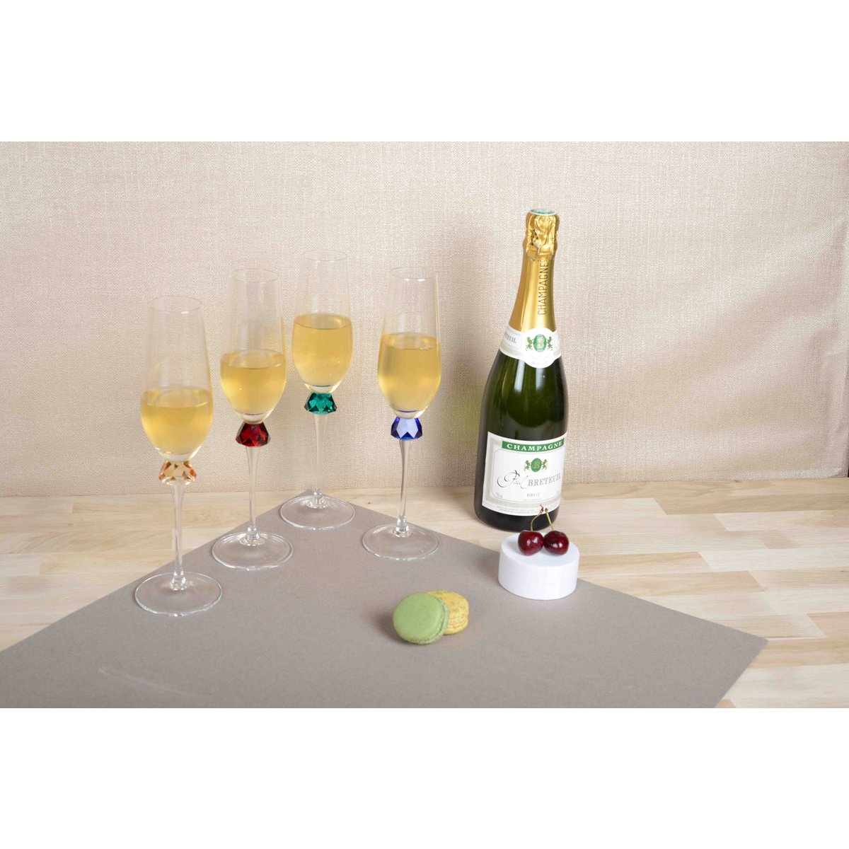 Flûtes à Champagne Pied Diamant Multicolore | Lot de 4 | AULICA