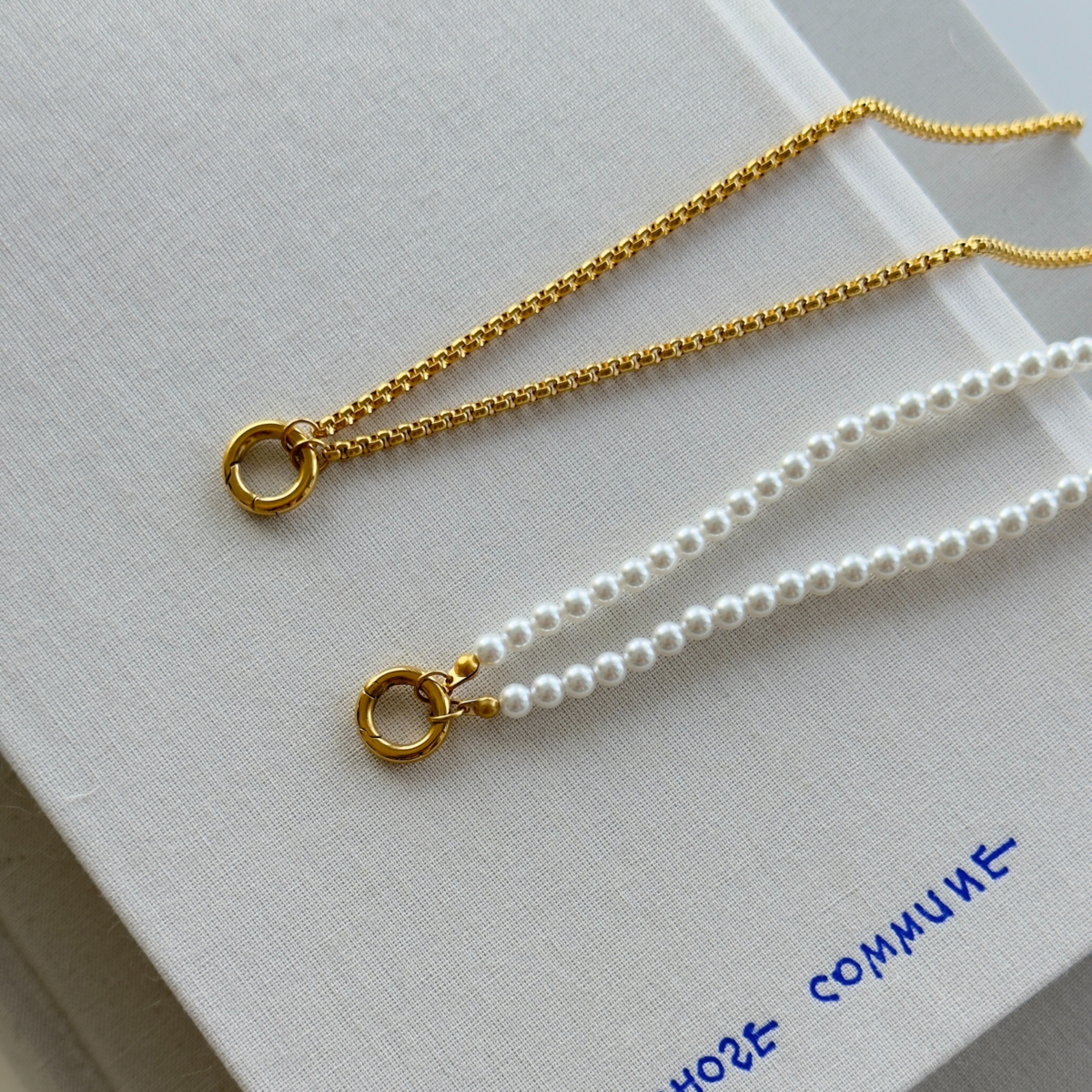 Collier Charm Perles Synthétiques — Acier Inoxydable Or 18K